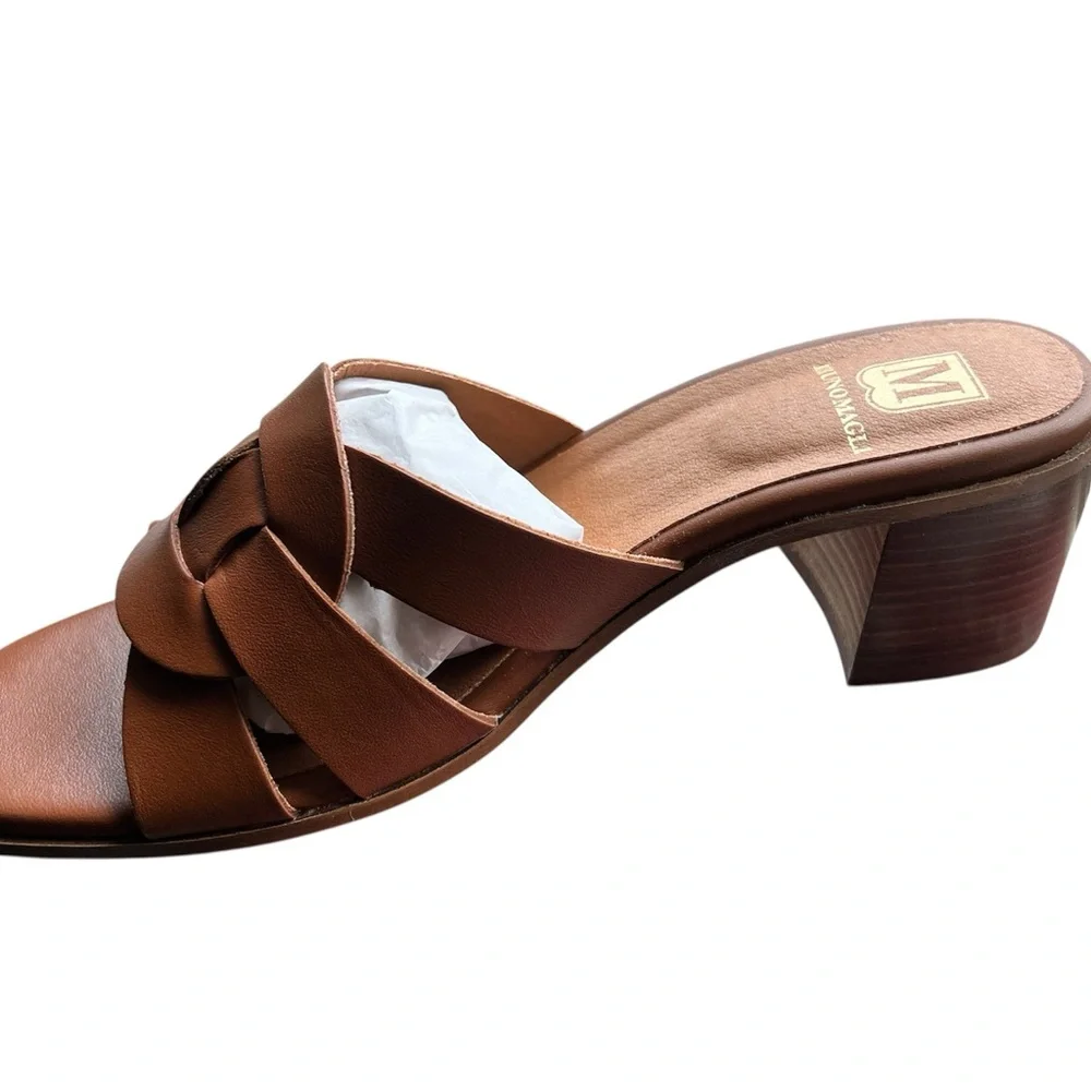 Bruno Magli Tan Leather Slide Sandals - Picture 2 of 2